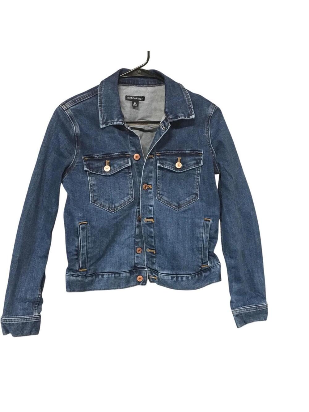 J.Crew Mercantile Denim Jacket Women’s XS Blue Stretch Trucker Button Front